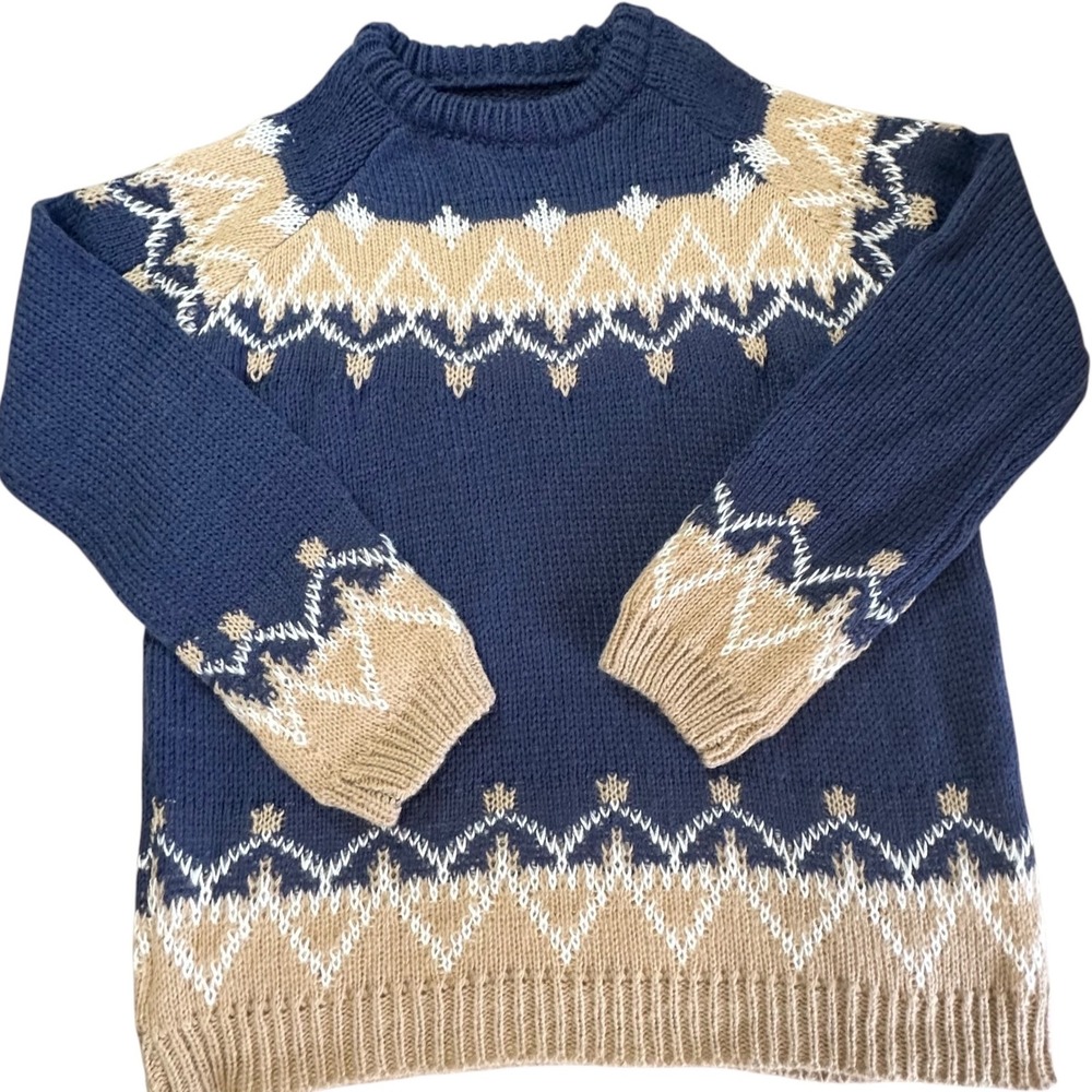100% Mohair Sweater Women XXL Blue Fair Isle Fireside Cabin Vintage Inspired